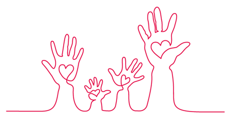 Vier Hände mit Herzen, One-Line ©Shutterstock, Valenty