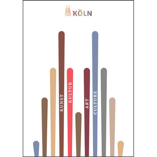 The cover artistically and graphically depicts the Cologne Cathedral through eleven vertical lines.